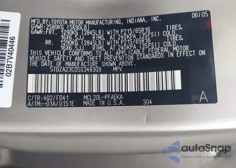 2005 Toyota Sienna Ce from USA, damaged, VIN 5TDZA23C05S348309